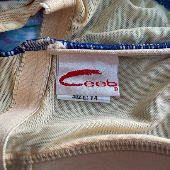 Size 14 Ceeb turquoise navy white padded-cup tummy control bandeau swimsuit - Picture 8 of 10